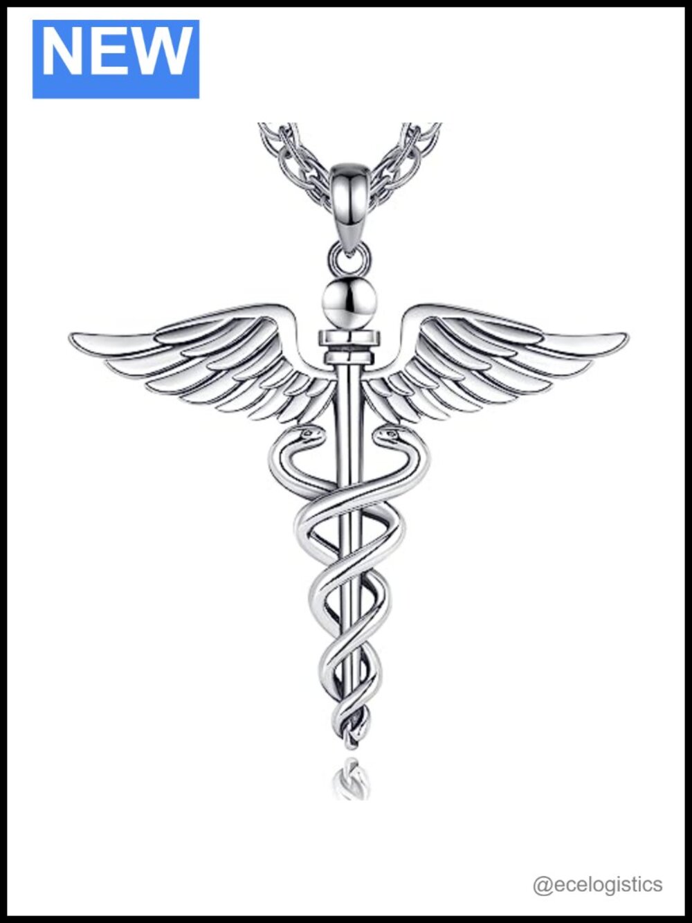 925 Sterling Silver Caduceus Pendant Necklace 24in Medical Symbol